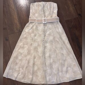 Antonio Melani Strapless Embroidered Beige Dress with Belt